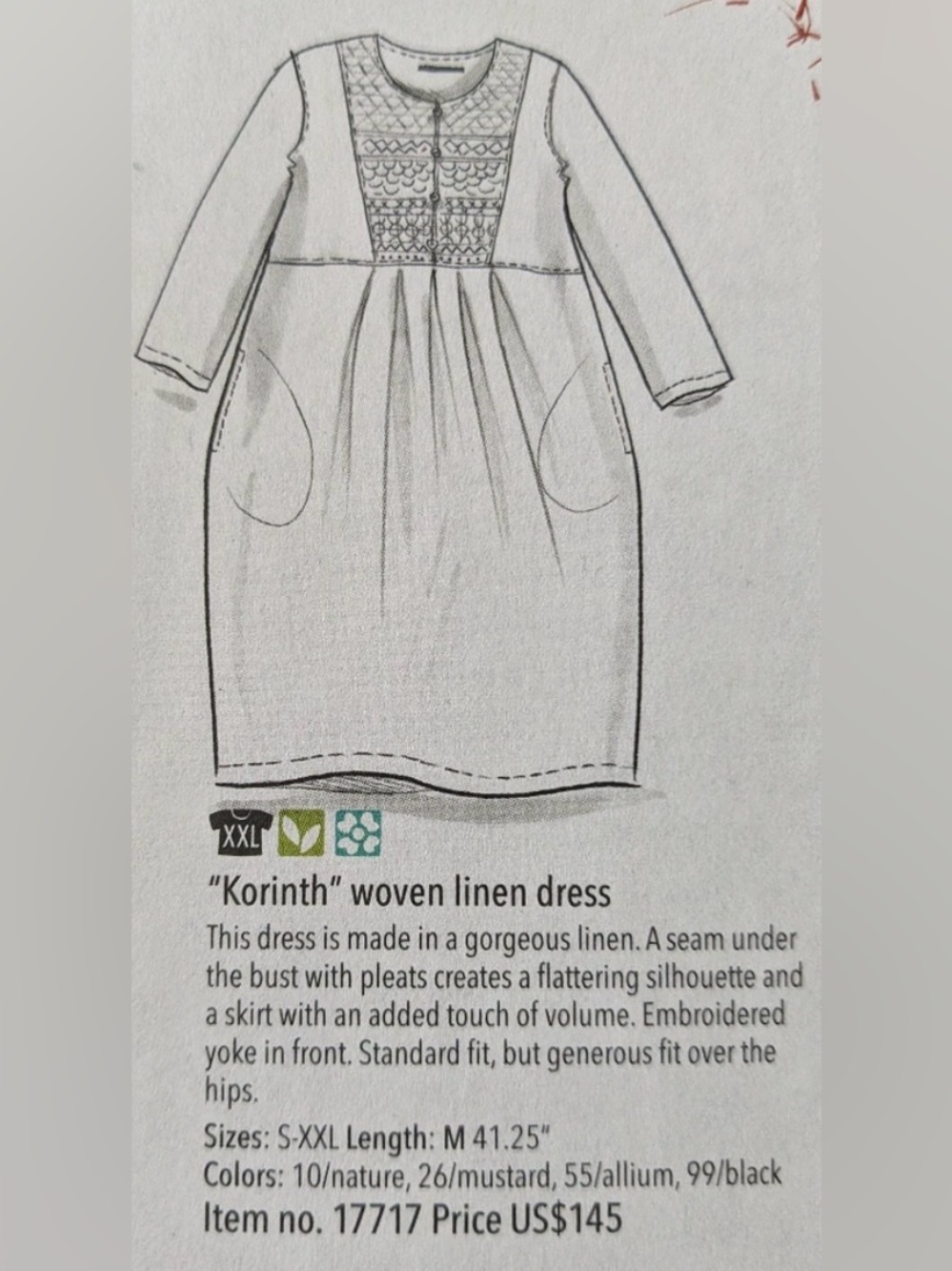 NWOT Gudrun Sjoden Korinth 100% Linen Embroidered Lagenlook Midi Dress, size S - Picture 3 of 8